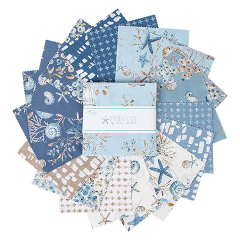 Blue Escape Coastal by Lisa Audit for Riley Blake Designs is great for quilting, apparel and home decor. These prints showcase a variety of seashells and starfish in tans, blues and whites. 100% cotton 42 squares.