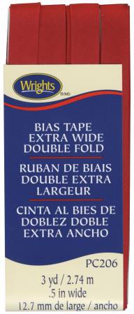 Wrights Extra Wide Double Fold Bias Tape is colorfast and needs no ironing. It's great for binding straight or curved edges, or as a color accent on apparel and home decor projects. Machine washable. 55% polyester and 45% cotton. 1/2 inch wide finished size. 3 yards.