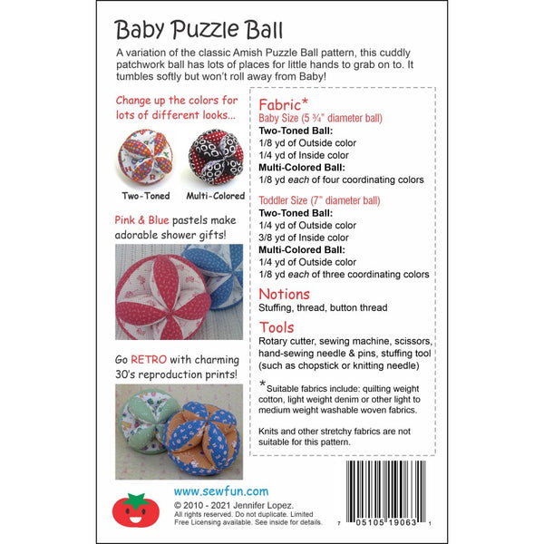A variation of the classic Amish Puzzle Ball pattern, this cuddly patchwork ball has lots of places for little hands to grab on to. It tumbles softly but won’t roll away from baby! A Colorful & Engaging Developmental Toy. Makes a One-of-a-Kind baby shower gift. Easy & Fun… Make one for all the babies in your life!