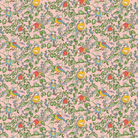 This fabric is from Liberty of London Fabrics for Riley Blake. From the Woodland Walk by Liberty Fabrics Collection. This fabric has a pink background with blue, yellow and red birds all over and green leaves.&nbsp;<span disable_itemprop="description"></span>