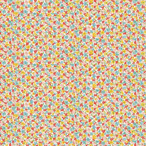 This fabric is from Liberty of London Fabrics for Riley Blake. From the Woodland Walk by Liberty Fabrics Collection. This fabric has pink, blue, yellow, red and green flowers tossed all over a bright white background.&nbsp;