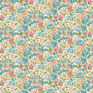 This fabric is from Liberty of London for the collection "London Parks" for Riley Blake. This floral print is bright and happy. Full of blue and pink little flowers and green leaves with a bright white background. This fabric is suitable for any sewing project including garments!    100% Cotton, 43/44"