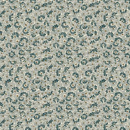 Reminiscent of abstract flowers, gold dots are tossed on a white background, with forest green triangles and lines emanating from them in starbursts. From the Arthur's Garden Collection for Liberty Fabrics.&nbsp;100% Cotton, 44/45" wide.