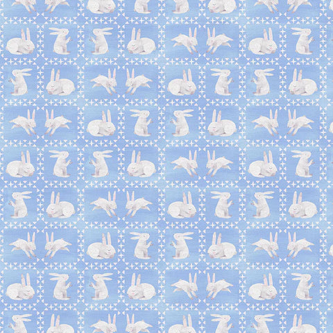 Bunny Squares - Blue - Double Gauze