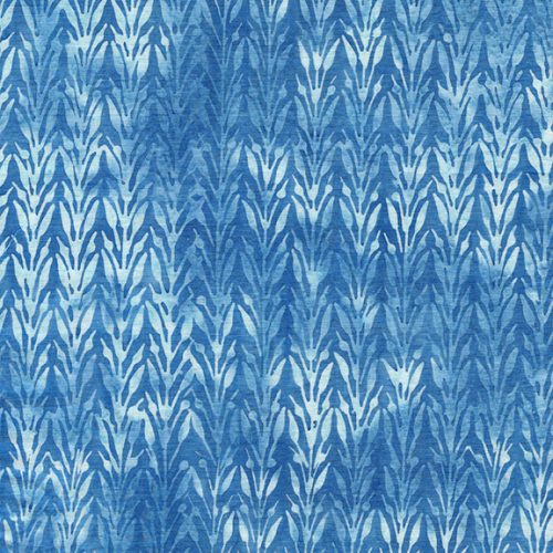 This batik is a bright blue with leafy designs going vertically. This fabric is directional and has a beautiful watercolor appearance to it.