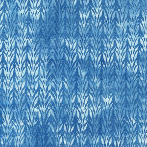 This batik is a bright blue with leafy designs going vertically. This fabric is directional and has a beautiful watercolor appearance to it.