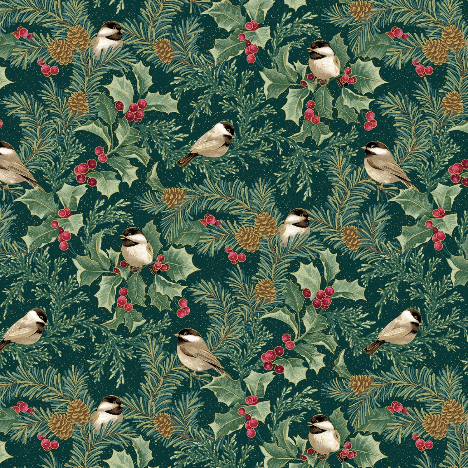 Chickadees - A Winter's Day - Teal with Metallic