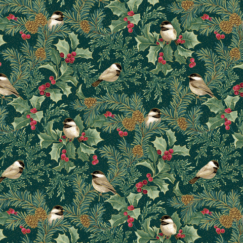 Chickadees - A Winter's Day - Teal with Metallic