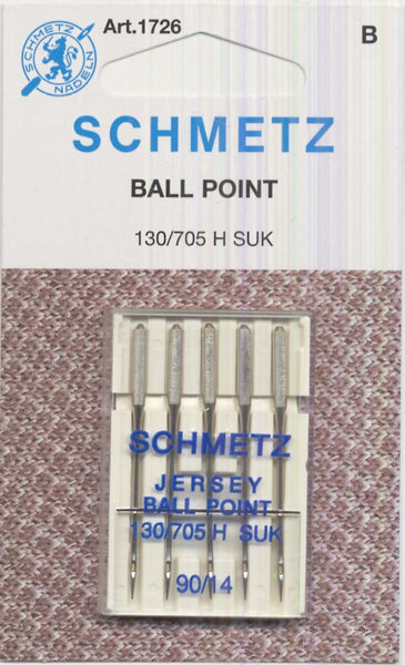 5 Pack - 90/14 ballpoint needle for all woven and knitted fabrics. Designed to prevent shredding and breakage when sewing with metallic and other machine embroidery threads.Each package of SCHMETZ needles has European and U.S. size equivalents written at the very bottom of the front of the plastic case. Typically they range from 60/8 (the finest) to 120/19 (the largest).