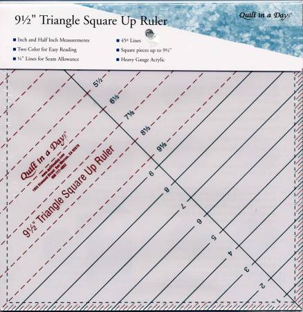 Make perfect half triangle squares and quarter triangle squares in sizes up to 9.5in. Fully illustrated and detailed instructions are included. The ruler is marked in two colors for easy reading. Convenient 1/8in, 1/4in, 1/2in and 1in lines for precise measuring. The Ruler is made of heavy gauge acrylic and is laser precise. A hanging hole is provided for easy storage.