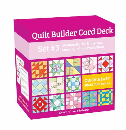 Dynamic quilts are a few cards away with the third set of the bestselling Quilt Builder Card Deck series! This new collection features 40 quilt blocks and eight quilt layouts.