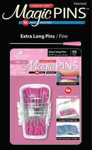 <span data-mce-fragment="1">Comfort Grip, Heat Resistant, 50pc. Taylor Seville Originals Notions make your sewing life easier. The Comfort Grip Magic Pins Extra Long are 2.25in and .5mm. They have a comfort grip head that makes picking up and maintaining a grip on the pin, easy. The Comfort Grip Magic Pins are also heat resistant, so if you iron over them, they will not be ruined. The pins come in a designer storage case that closes, so you won’t lose any pins!</span><br data-mce-fragment="1">