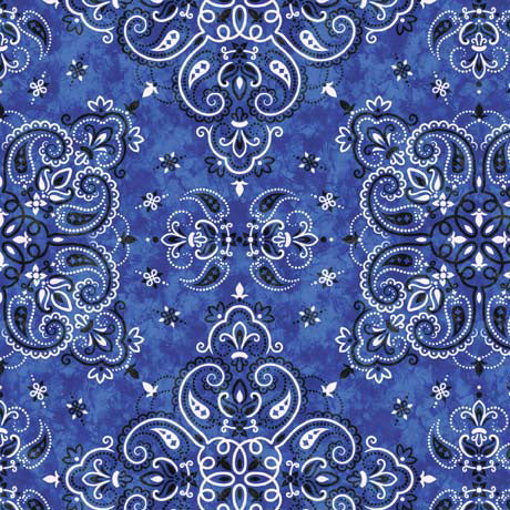 Round ‘em up and create adorable projects for a little rancher! This fabric has the traditional bandana design all over a bright blue background. 