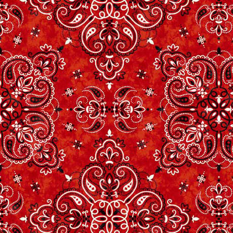 Round ‘em up and create adorable projects for a little rancher! This fabric has the traditional bandana design all over a bright red background. 