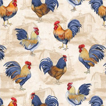 Roosters All Over - Morning Serenade - Cream