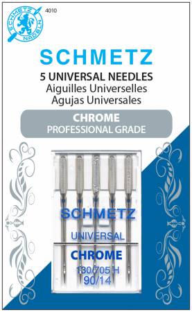 5 Pack - 90/14 ballpoint needle for all woven and knitted fabrics. Designed to prevent shredding and breakage when sewing with metallic and other machine embroidery threads.Each package of SCHMETZ needles has European and U.S. size equivalents written at the very bottom of the front of the plastic case. Typically they range from 60/8 (the finest) to 120/19 (the largest).