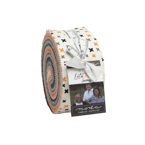 This jelly roll is full of Halloween fabrics featuring modern prints. Greys, oranges, whites and blacks. X's, plaids, stripes and other geometric designs. 