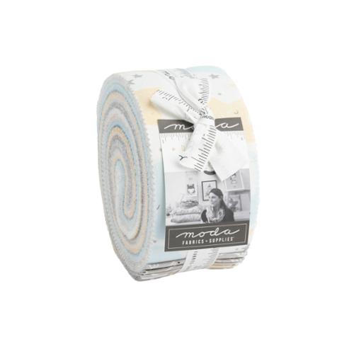 This jelly roll is full of different baby theme fabrics. Soft pastel colors in an assortment of blues, yellows, whites, greys and pinks.
