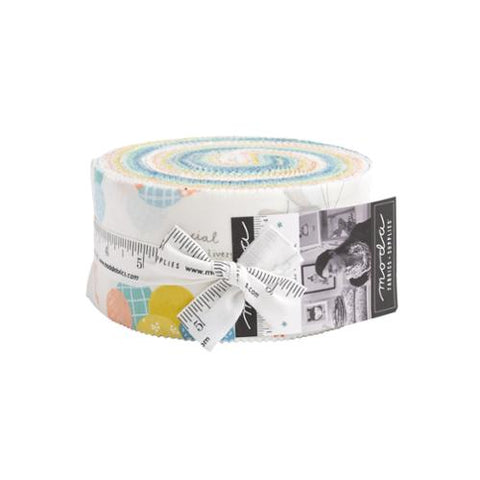 This jelly roll is full of different baby theme fabrics. Bright blue, yellow, orange, coral, teal and grey. Fun animal fabrics for a baby quilt!