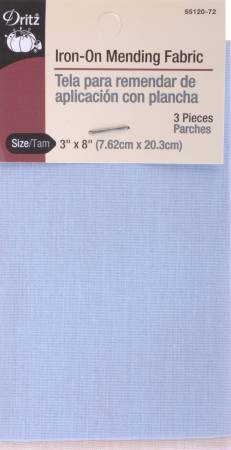 Dritz Iron-On Mending Tape can be used to repair tears, worn areas or holes in fabric items. It is also great to use as reinforcement or for decorative applications and is machine washable and dry cleanable. The easy iron-on application means no sewing and allows for quick repairs. This package contains 3 count of mending tape, size 3in x 8in.