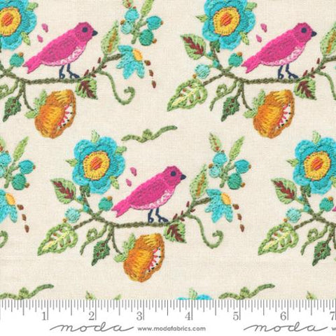 Designed by Cathe Holden for the Vintage Soul collection for Moda. This collection looks like it was embroidered right onto the fabric. This effect gives the fabric a 3-dimensional appearance. 