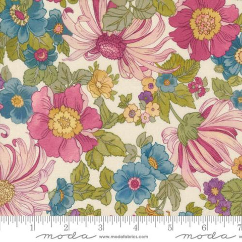 <p class="mk-product-info">This floral cotton lawn is from Moda and is designed for the Chelsea Garden Collection. Bright florals over an ivory background. Pinks, blues, yellows and other bright colors.&nbsp;</p> <p class="mk-product-info">100% cotton 43"/44" wide.</p>