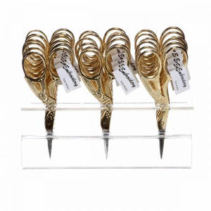 These embroidery scissors are the iconic stork scissor. Perfect for snipping threads and making tiny precise cuts. Made of Stainless-Steel blades and Gold-Plated Handles, 3.5in Needlepoint Tips.