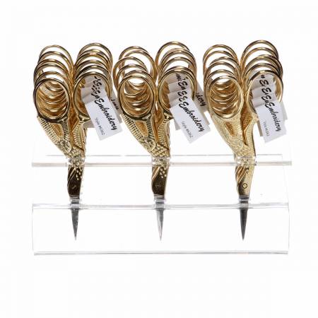 These embroidery scissors are the iconic stork scissor. Perfect for snipping threads and making tiny precise cuts. Made of Stainless-Steel blades and Gold-Plated Handles, 3.5in Needlepoint Tips.