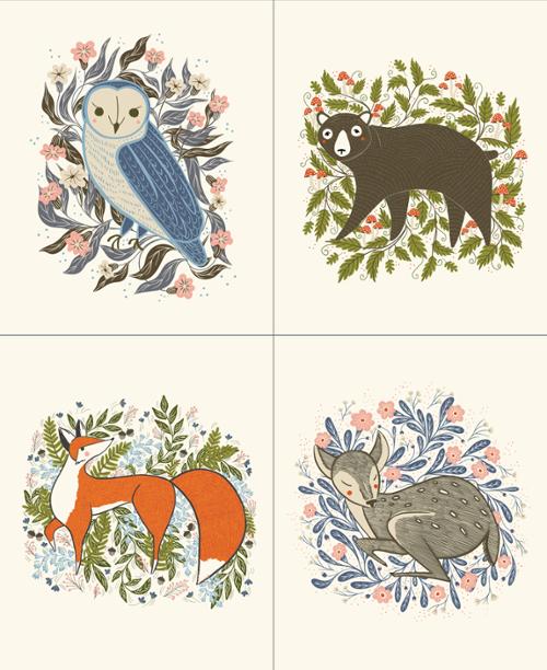 Floral Animal Panel - Woodland Wonder - Cloud