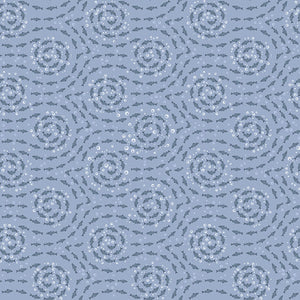 Herrings swim in spirals among a bubbling sea on a blue background. From the Polar Plungers Collection by Beth Reed for Studio E. 100% Cotton, 44/45" wide.