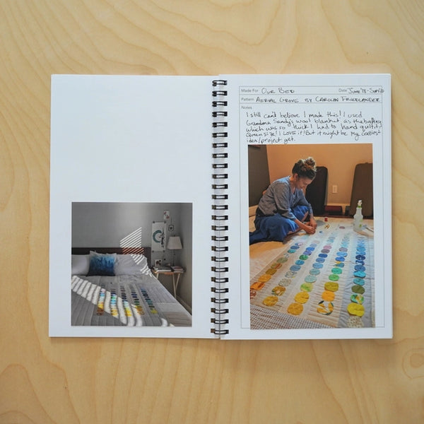 A notebook specifically designed for quilters to help document the quilts you have made. Many of us give our quilts to loved ones and this allows us to keep the memory of what we made without holding on to the quilt. 