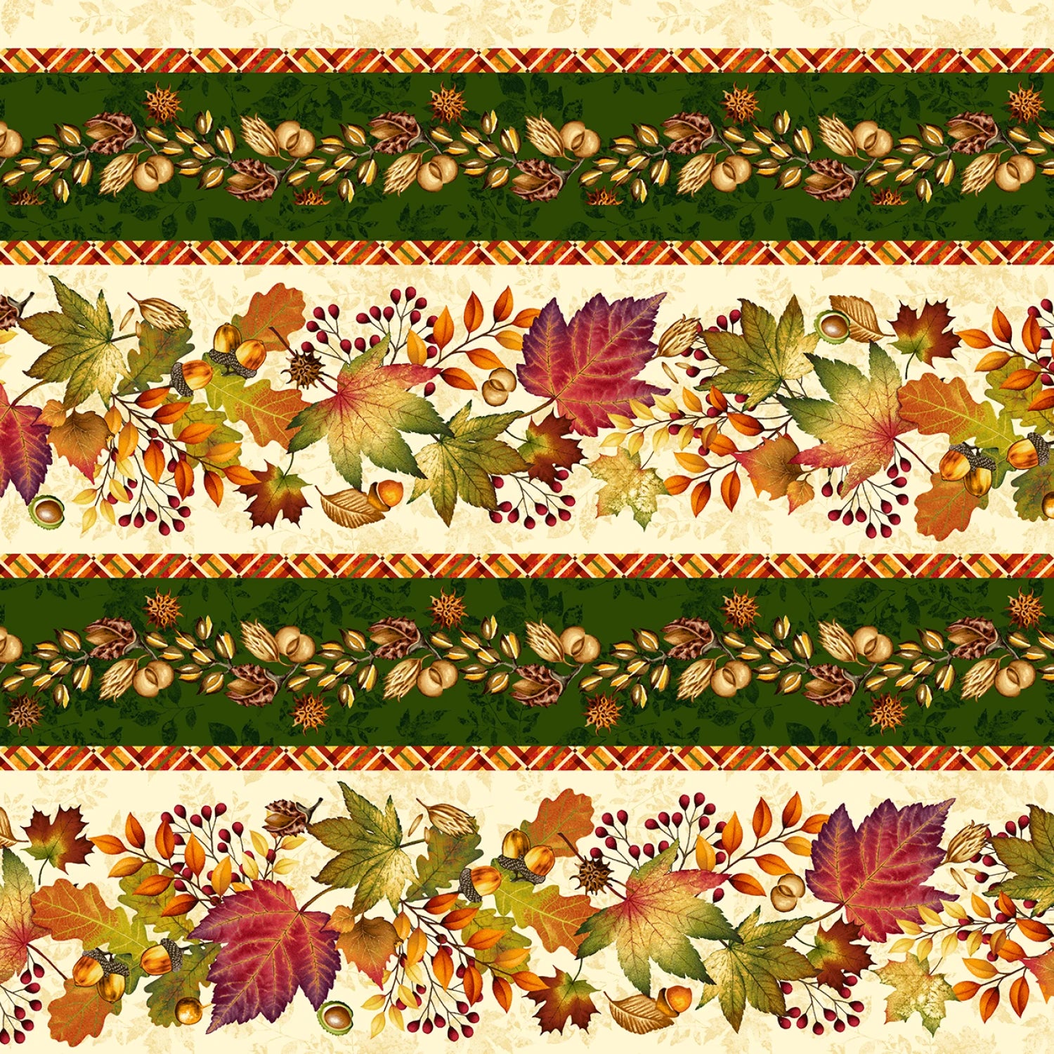 Fall Pattern Cream Border Stripe - Autumn Fields - Cream – the-sew-op