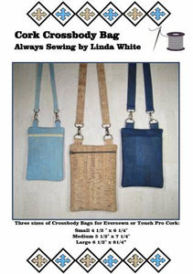 This Cork Crossbody Bag is easy to wear for all ages. It has a front zipper and a back phone pocket. This pattern includes three sizes of Cork Crossbody Bags. This pattern is written specifically for cork fabric.