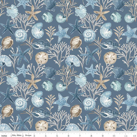 Blue Escape Coastal by Lisa Audit for Riley Blake Designs is great for quilting, apparel and home decor. This print features tossed seashells. and some coral.&nbsp;