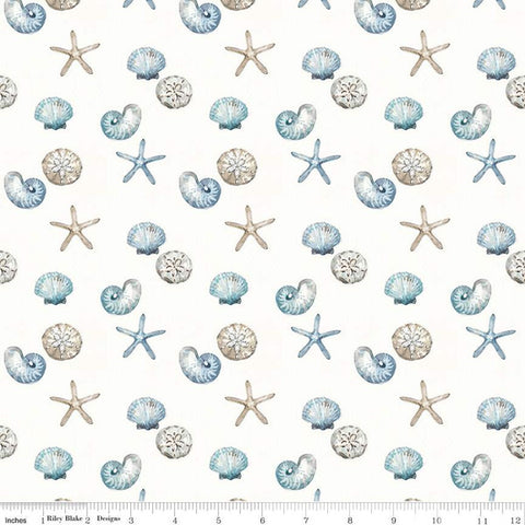 Blue Escape Coastal by Lisa Audit for Riley Blake Designs is great for quilting, apparel and home decor. This print features tossed seashells and starfish over a bright white background.&nbsp;&nbsp;