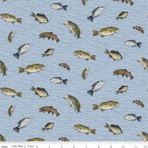 Wake at the Lake by Tara Reed for Riley Blake Designs is great for quilting, apparel and home decor.&nbsp;This print features scattered fish on a water background.
