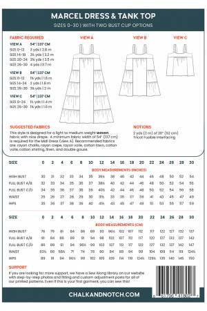 The Marcel is a woven dress and tank top that is fitted through the high bust and loose through the bust, waist and hips. There are two dress views: View A is midi length and View B is mini length. View C is a tank top that ends at the high hip.
