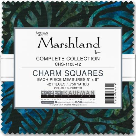 This charm pack is full of dark natural colored batiks. From Artisan Batiks, 5" x 5" charm pack - 42 pieces 100% cotton. 