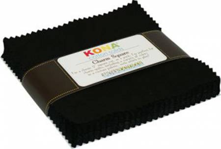 Kona Cotton 5" x 5" charm pack - 42 pieces 100% cotton. This charm pack is all solid black. 
