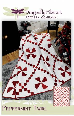 Peppermint Twirl is a fun holiday pattern reminiscent of fireside cuddles with hot cocoa, peppermint candy and holiday cheer! Perfect lap top quilt from yardage uses easy blocks to create peppermint candies for your holiday vibe! Change the background to a bright or dark fabric for a totally different look. Size: 70 x 70
