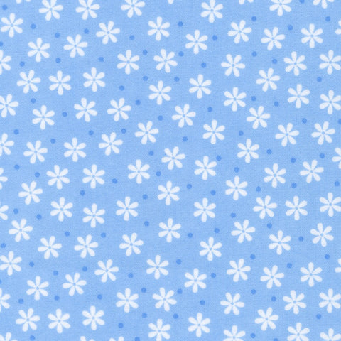 This flannel is from Robert Kaufman for cozy cotton flannel collection. This fabric is a lovely light blue with tiny white flowers and blue dots.  100% Cotton Flannel, 43in