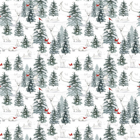 Winter White - Green/Gray Forest Scene