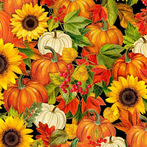 <p><span data-mce-fragment="1">Gorgeous metallic timeless treasures fabric. This fabric features metallic leaves in all different autumnal colors with pumpkins and sunflowers. Outlined in gold - Timeless Treasures Collection 100% Cotton, 44/5".</span></p> <p>&nbsp;</p>
