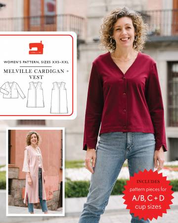 This versatile cardigan and vest pattern includes a V neck, classic styling, and clean lines. The facings give this design an especially professional appearance