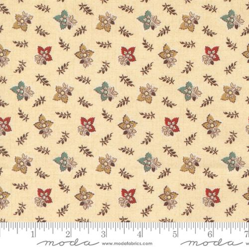 This fabric is from Moda and was designed by Betsy Chutchain. This fabric has a yellow ivory background with red and blue. Small scale print.&nbsp;