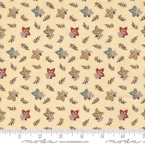 This fabric is from Moda and was designed by Betsy Chutchain. This fabric has a yellow ivory background with red and blue. Small scale print.&nbsp;
