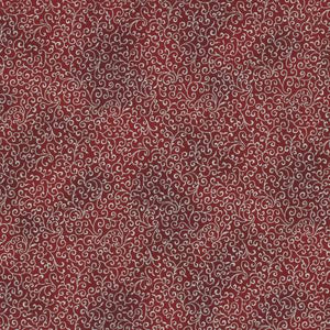 From Hoffman Fabrics, this fabric is a garnet red covered in silver metallic scrolls. This fabric is great for any kind of sewing project. 100% cotton, 44"