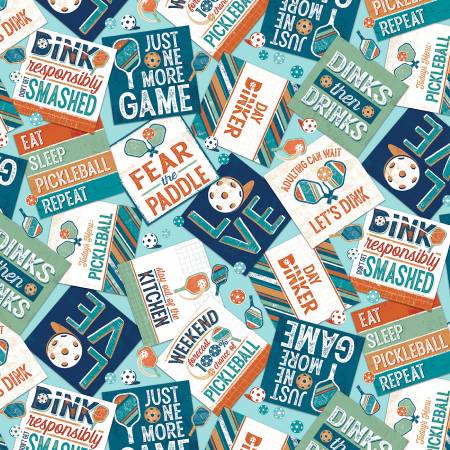 This fabric is from P&amp;B Textiles designed by Courtney Morgenstern for the Pickleball Champ Collection. This fabric is covered in funny pickleball sayings. 