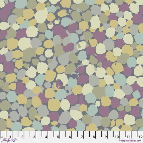 Beautiful, blurred dots fabric from Kaffe Fassett. This fabric has muted purples, blues, golds, tans and greys. 