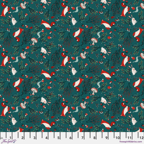 This fabric is from Freespirit and features little bunnies, foxes and mushrooms over a dark emerald green background. 100% cotton 44"/45"